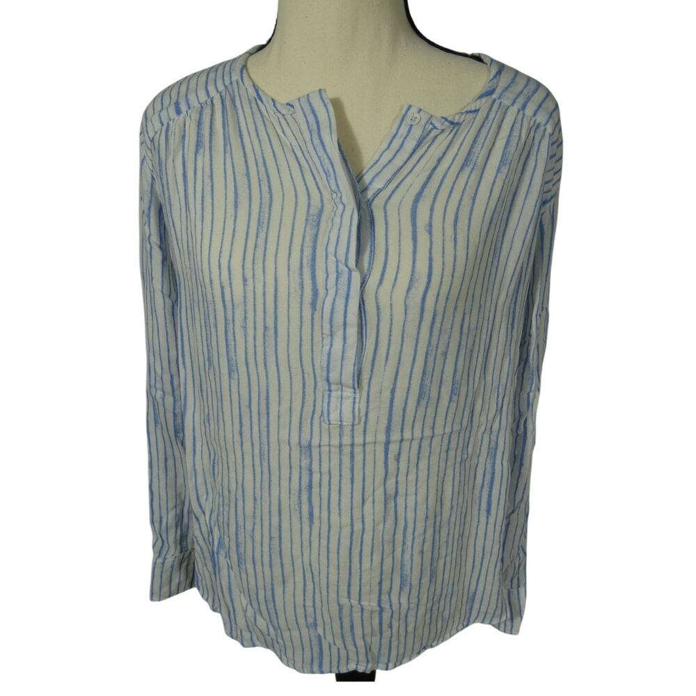 Gap Women's Medium Tunic Blouse Striped 1/4 Button Beachy Lightweight Casual